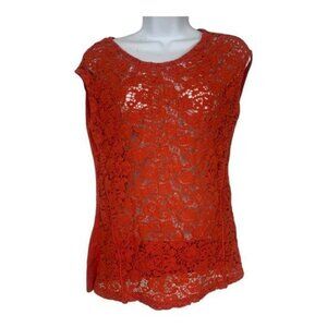 The Limited Womens Red Lace Overlay Blouse Top Size Small Cotton/Nylon